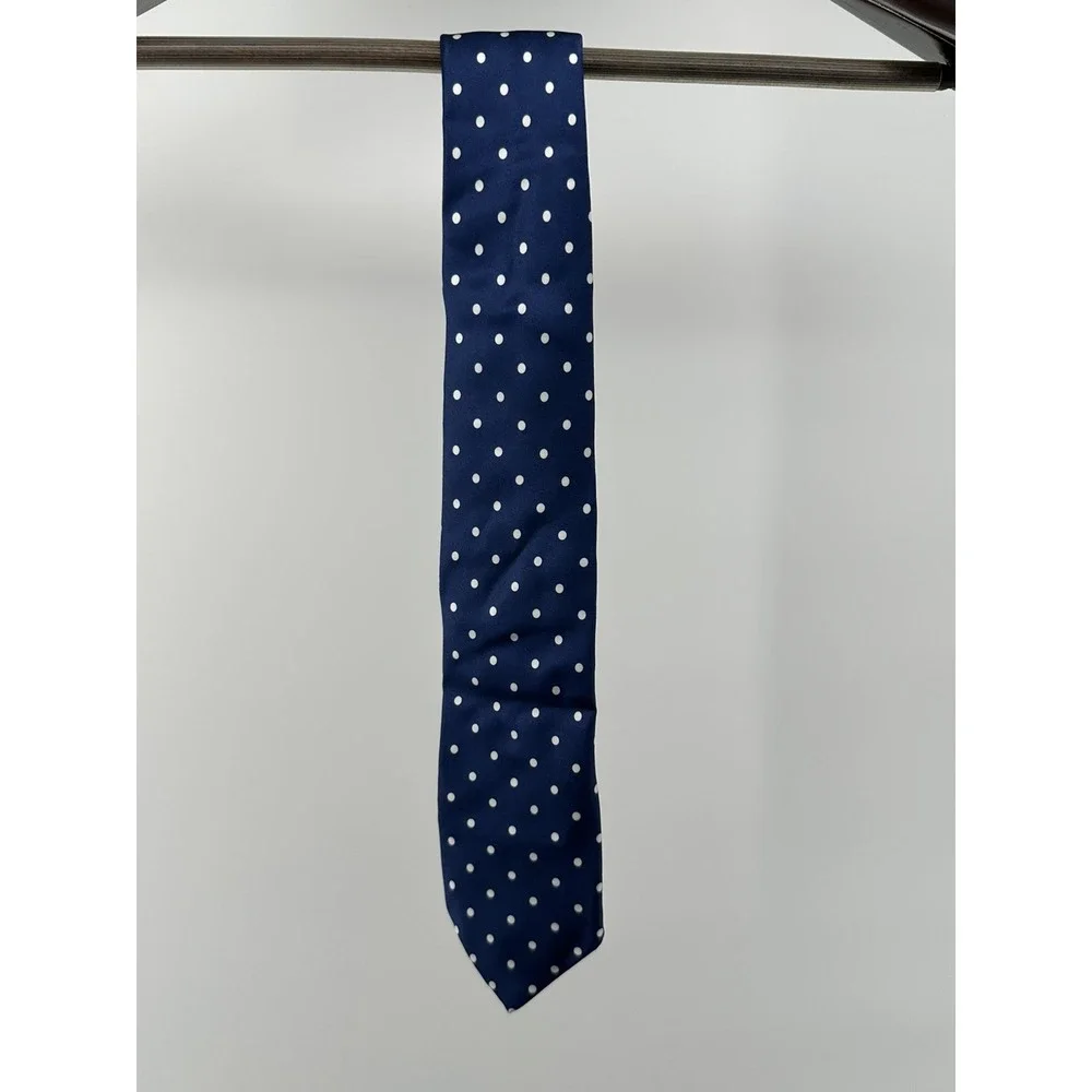 Barneys New York Men's Blue/White Polka Dot Silk Pointed Tie